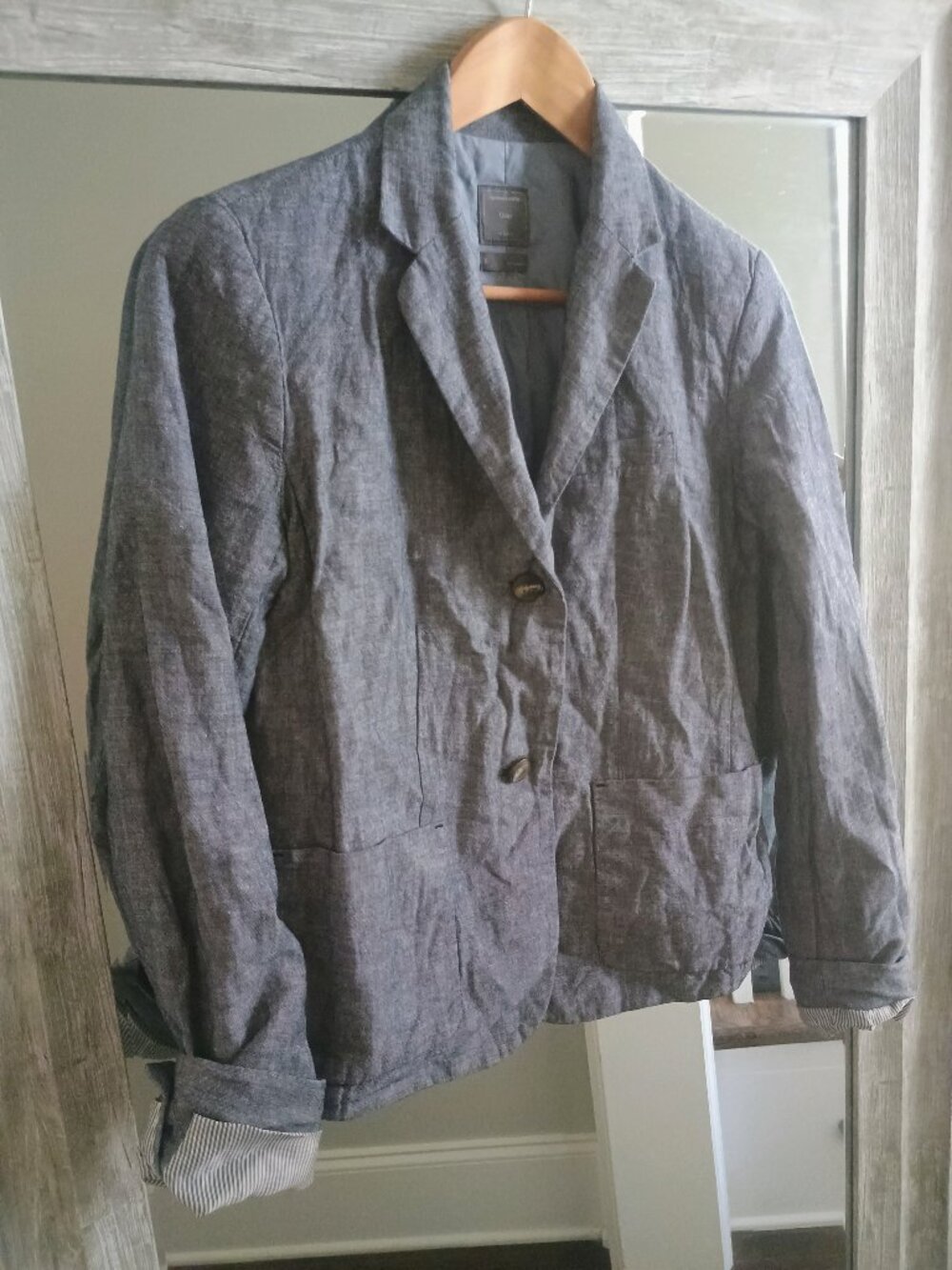 Linen, navy casual blazer